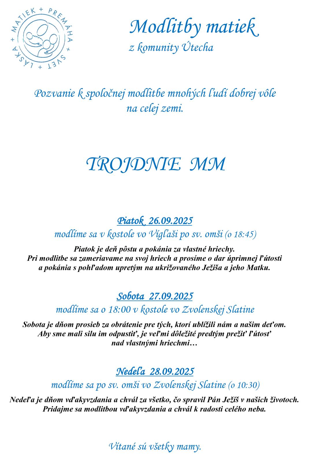 Trojdnie Modlitby matiek